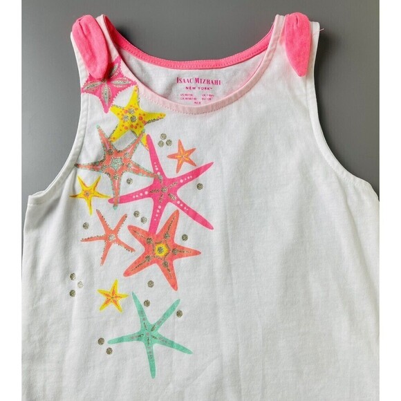 Isaac Mizrahi New York Girls White Tank Top Size M (7/8) Stars Glitter Colorful - Picture 2 of 9